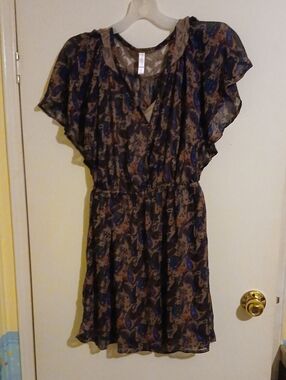 Xhilaration Brown and Blue Paisley Midi Dress